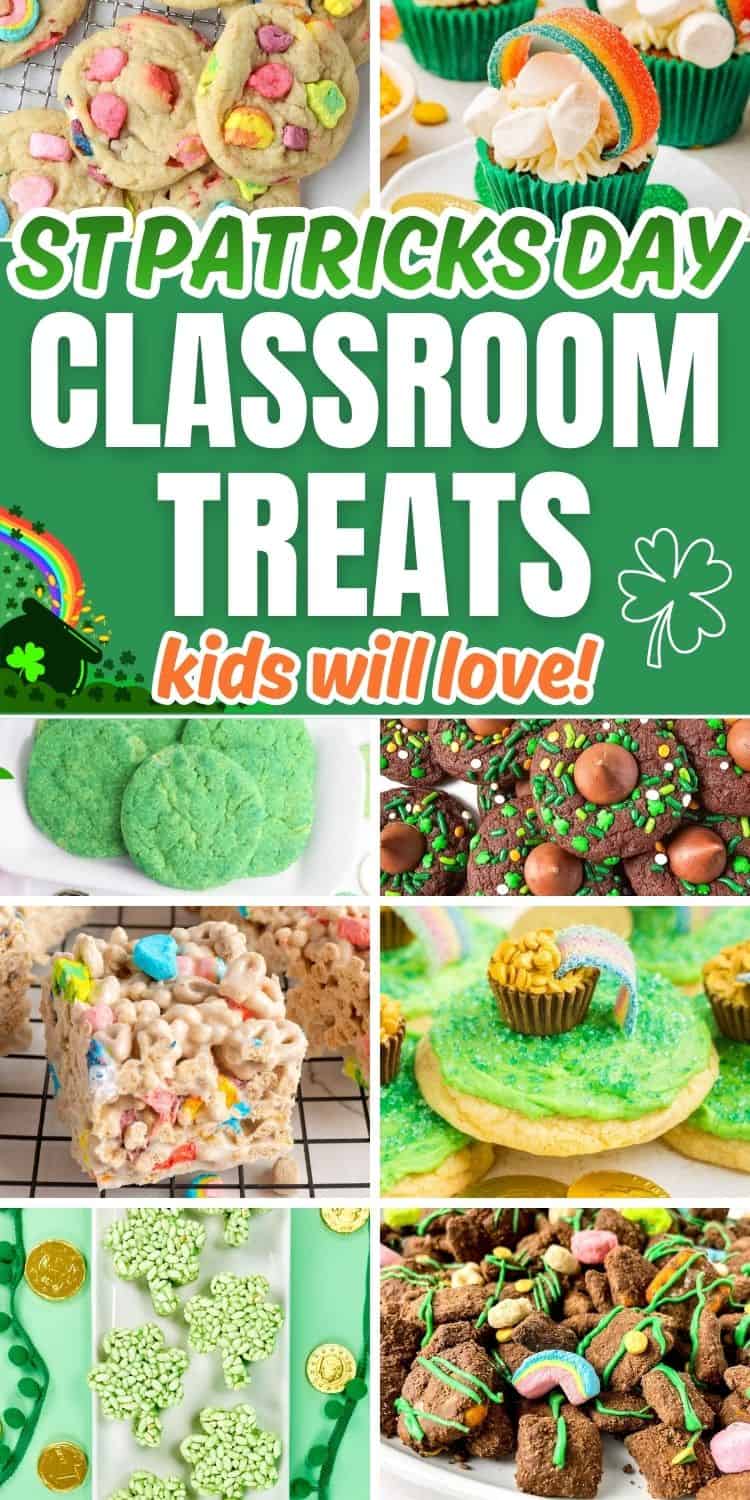 collage of classroom treats for kids St Patricks.