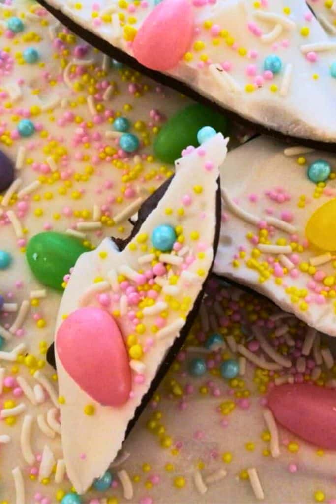 pieces of easter bark with candy.