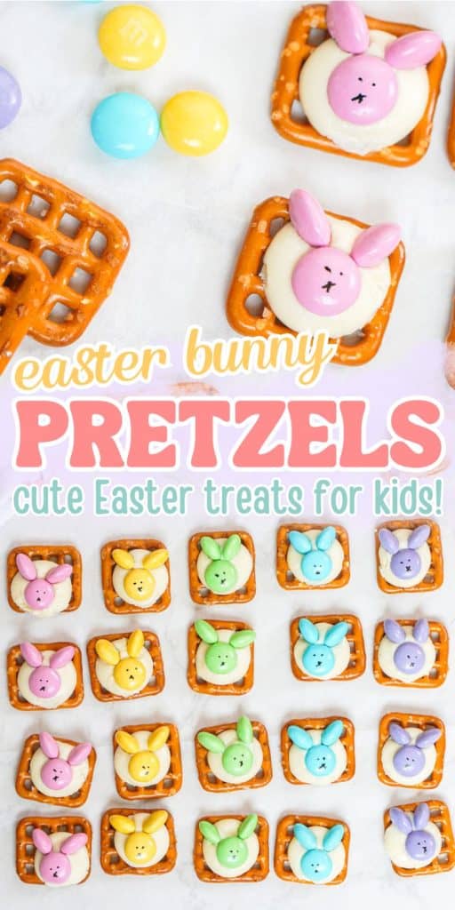 collage of easter bunny pretzel treats.