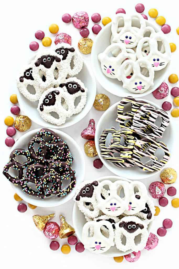 decorated easter pretzel snacks.