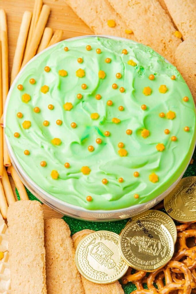 green dessert dip in bowl.