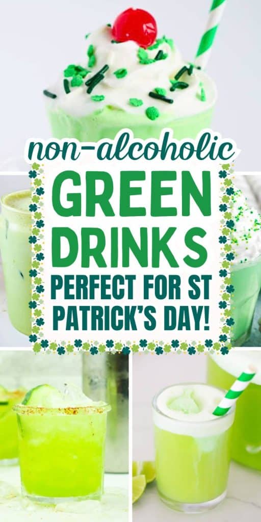 collage of non-alcoholic green drinks.