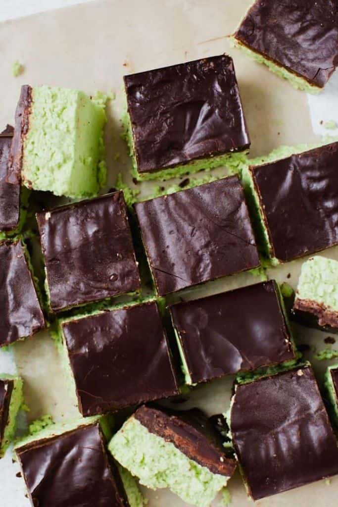 chocolate coated green grasshopper bars.