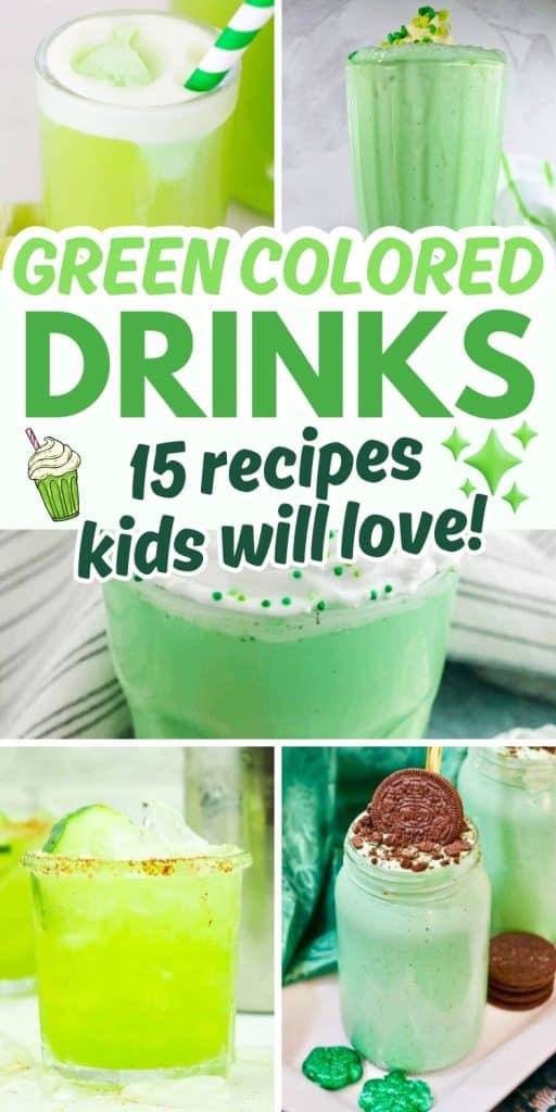 collage of green mocktails for kids.