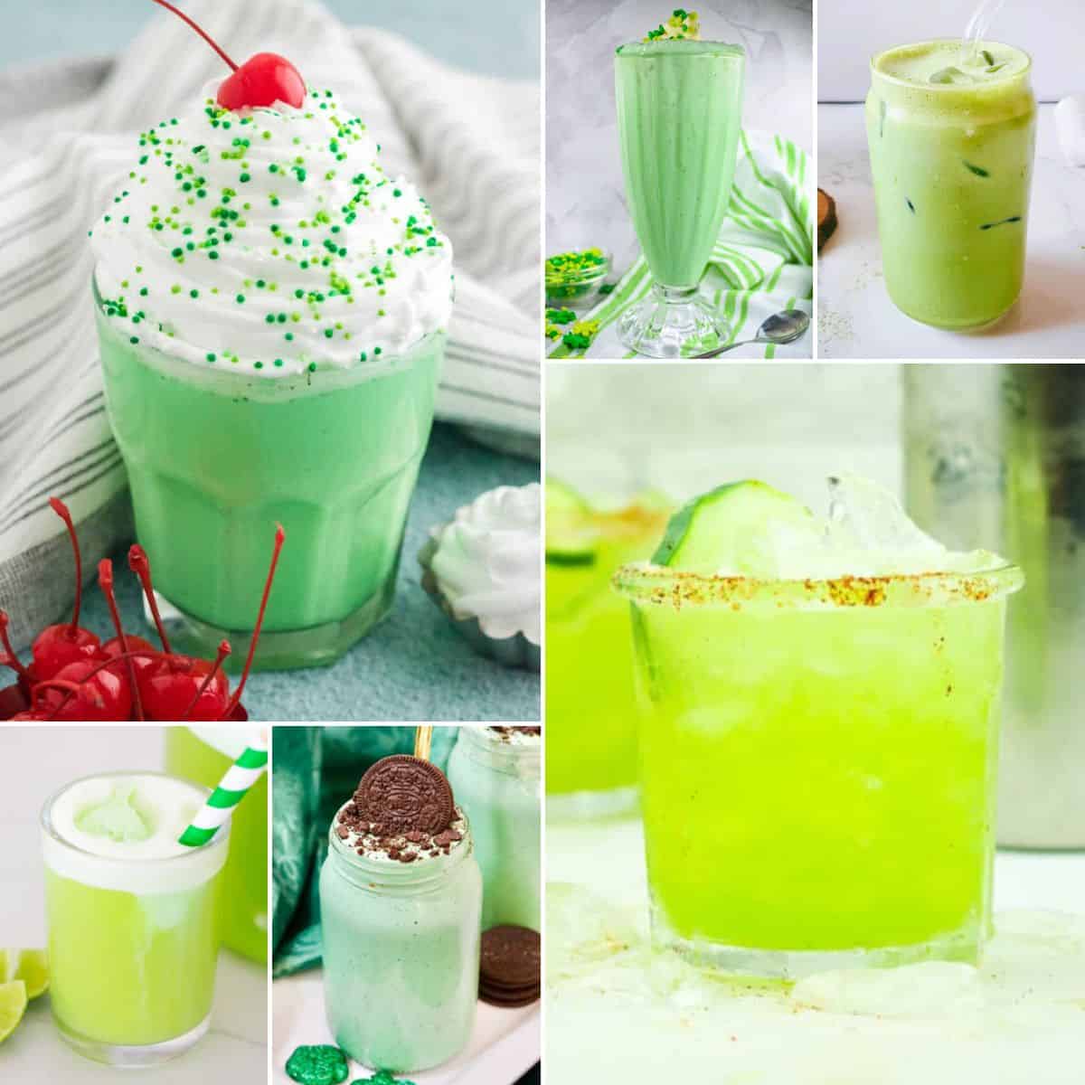 collage of green drinks recipes for kids.
