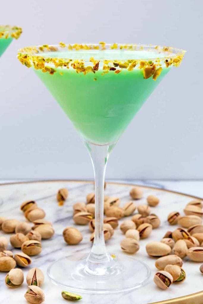 green martini with pistachios.