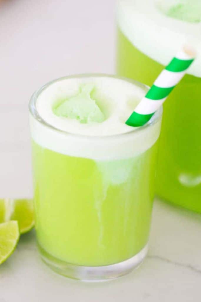 green sherbet punch in short glass.