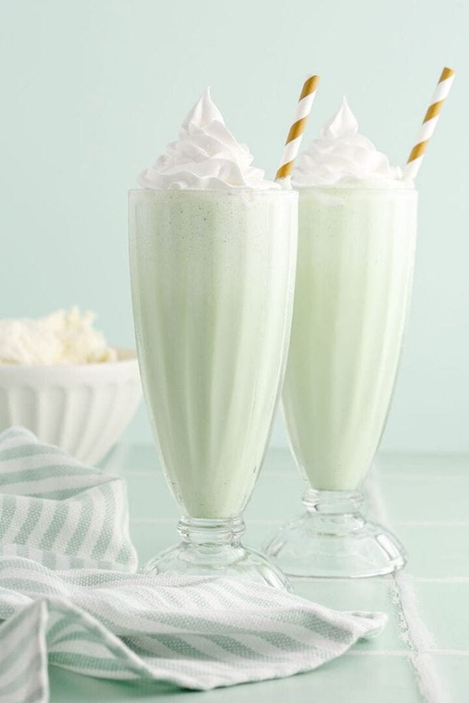 green shake with whipped cream.