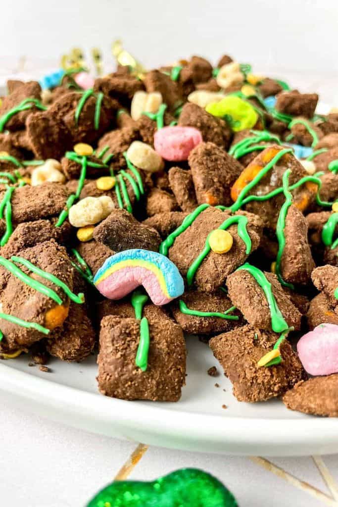 chocolate muddy buddies for st patricks day.