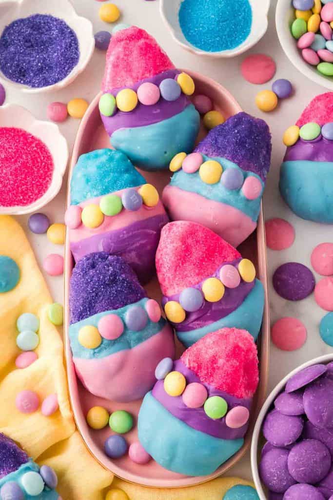 decorated rice krispie easter eggs.