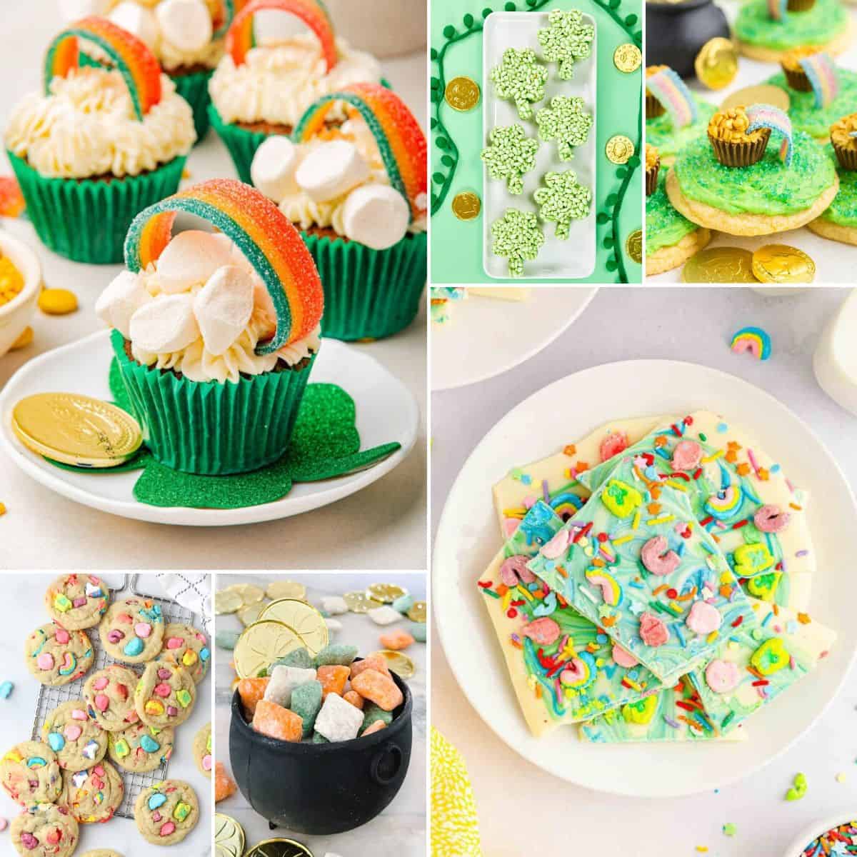collage of st patricks day treats for kids.