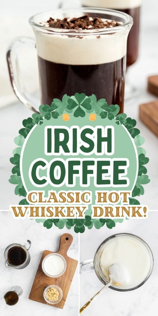 collage of traditional irish coffee drink.