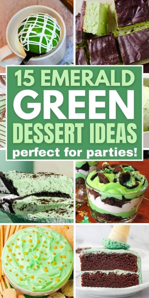 collage of emerald green desserts.