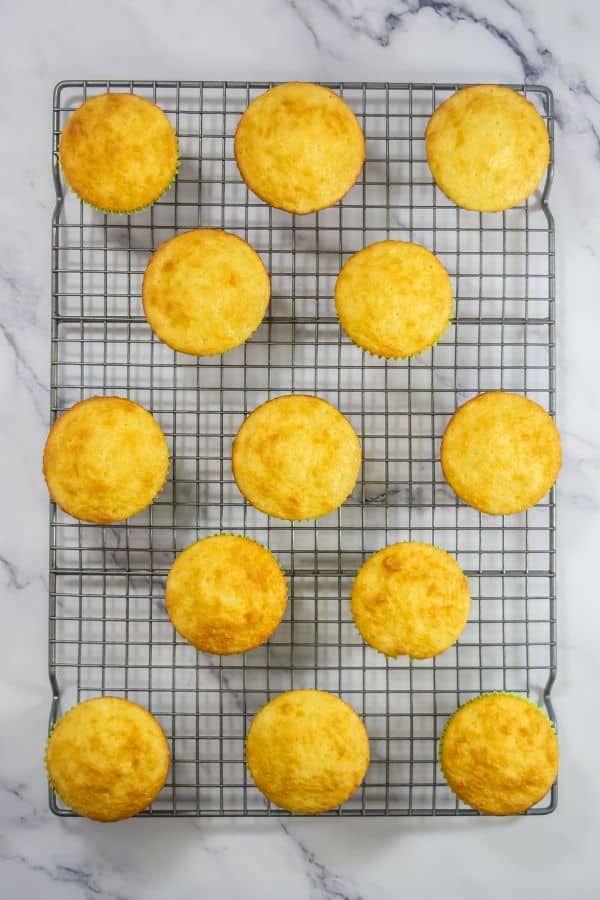 baked cupcakes on wire rack.