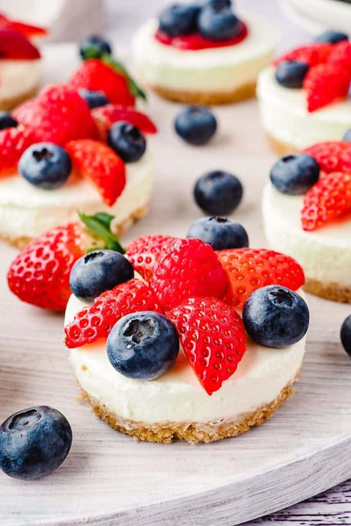 summer berry mini cheesecakes.