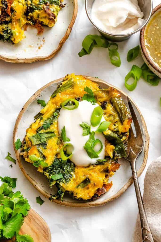 black bean salsa verde egg bake.