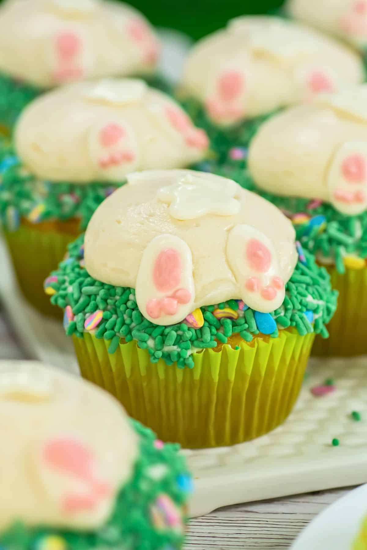 bunny butt cupcakes with spring sprinkles.