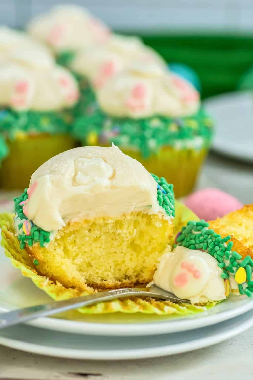 easter bunny dessert cupcakes on plate.