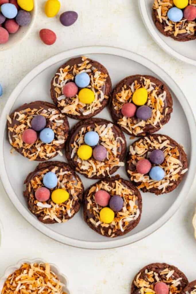 chocolate cookies birds nest decorated.