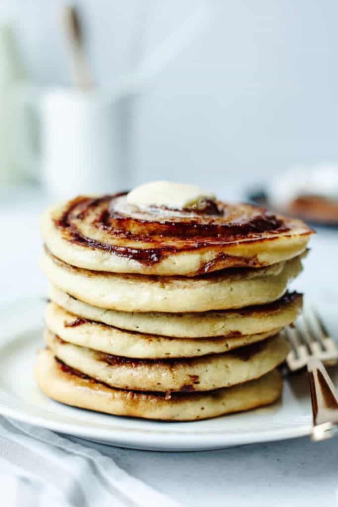 stack of cinnamon pancakes.