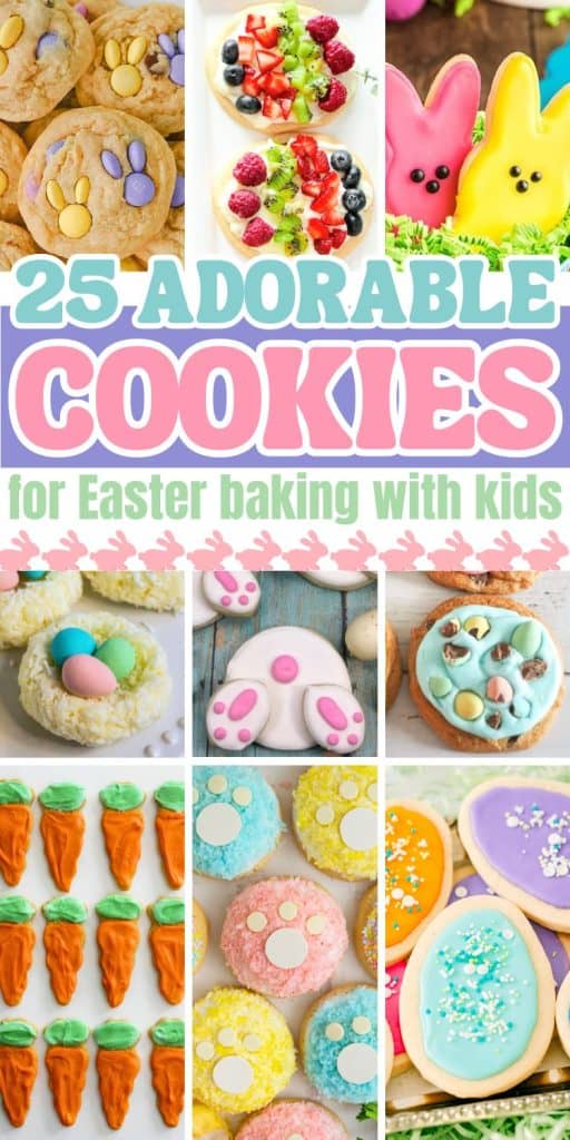 collage of easter cookies for baking with kids.