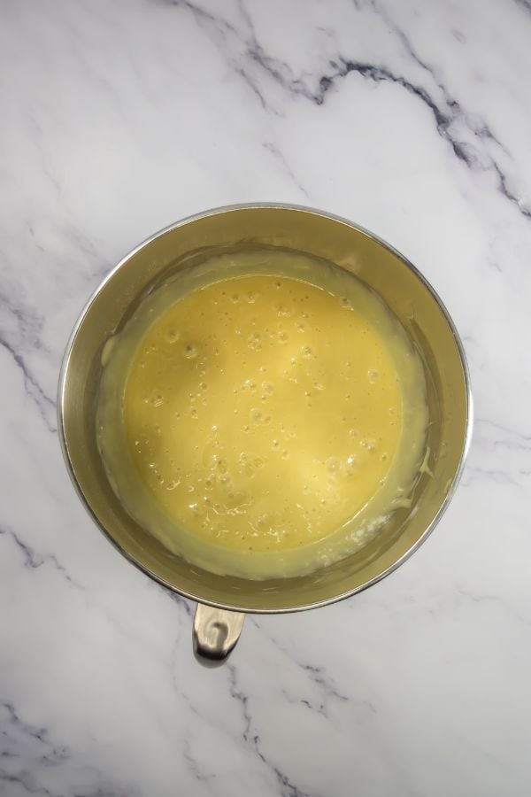 cake mix cupcake mixture in mixing bowl.