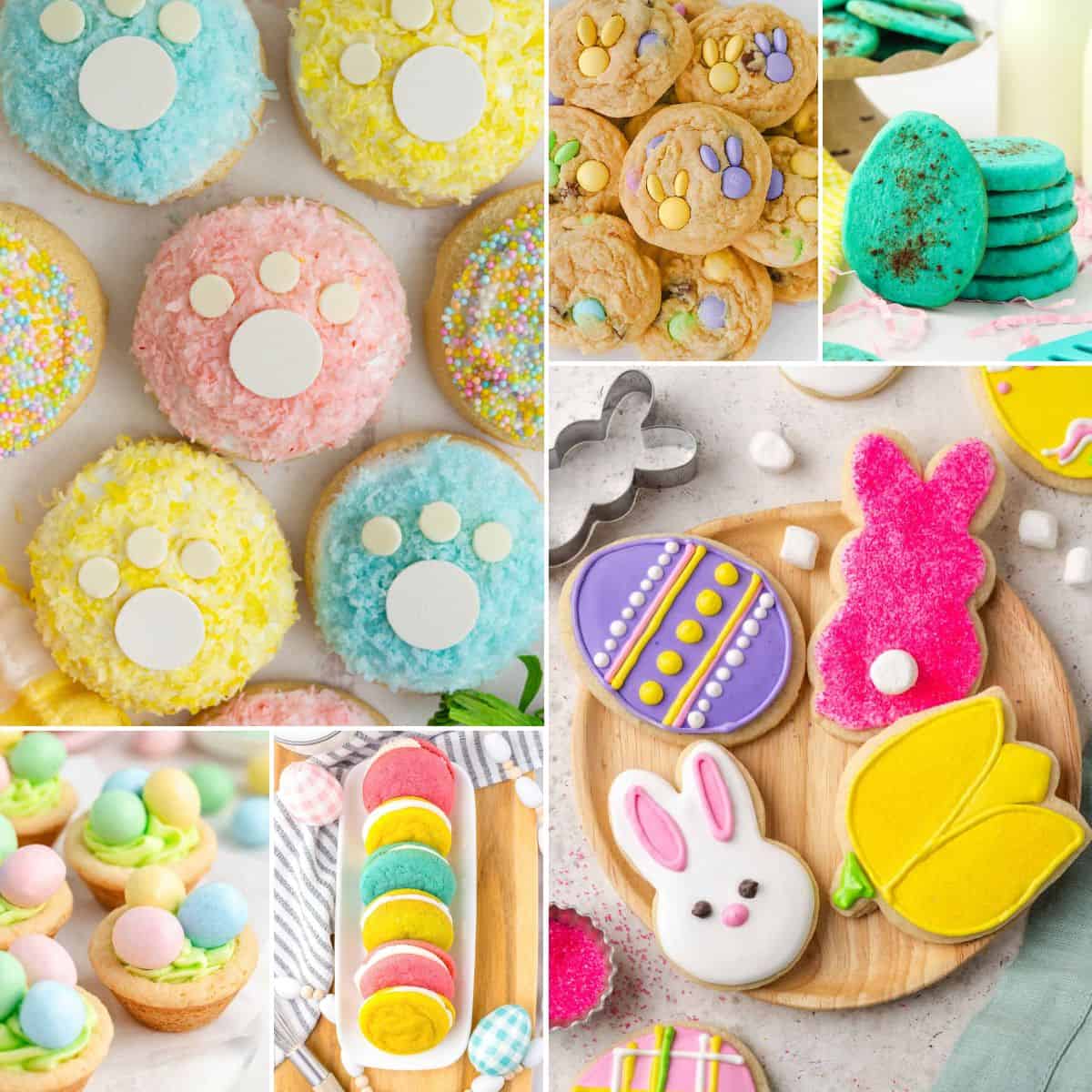 collage of fun easter cookies for baking.