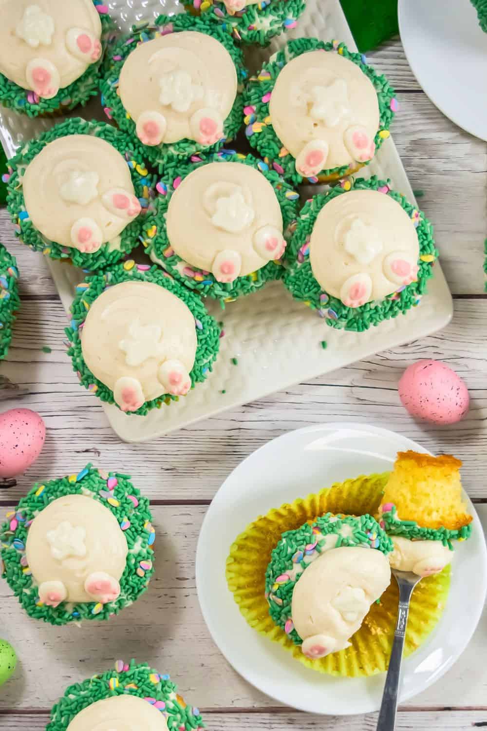 cute bunny cakes on platter.