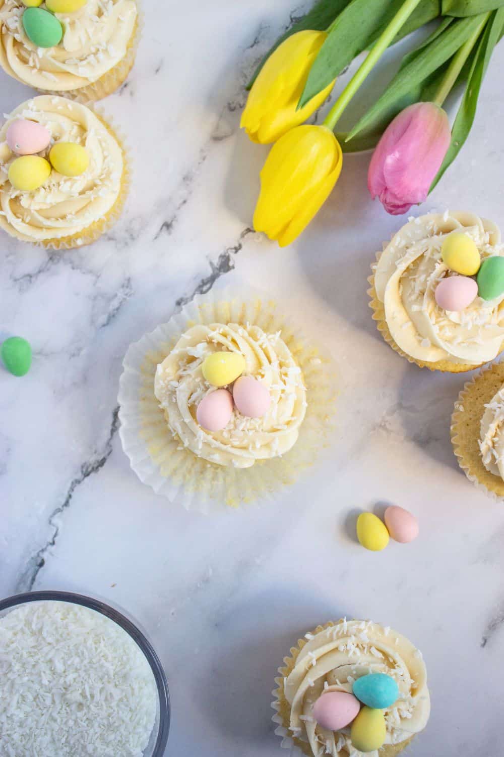 easter cadbury egg cupcakes top view.