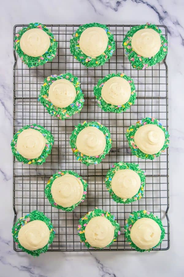 frosting layered on cupcakes.