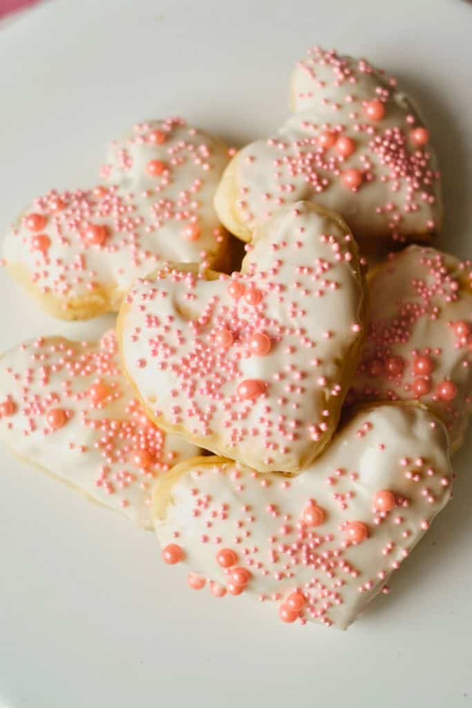 heart shaped donuts decorated.