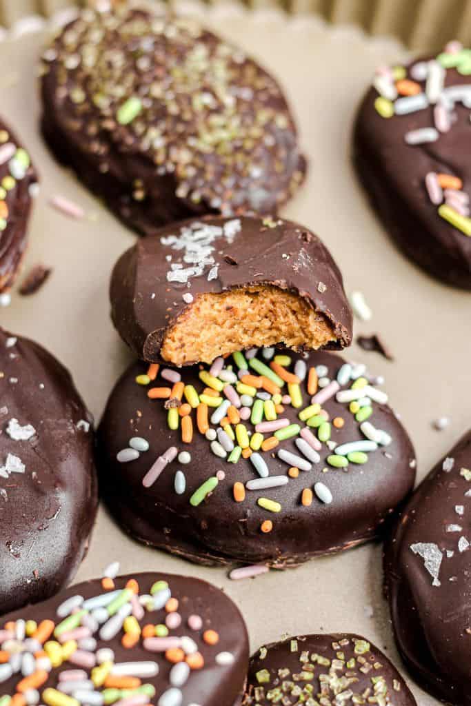 chocolate coated resses eggs decorated.