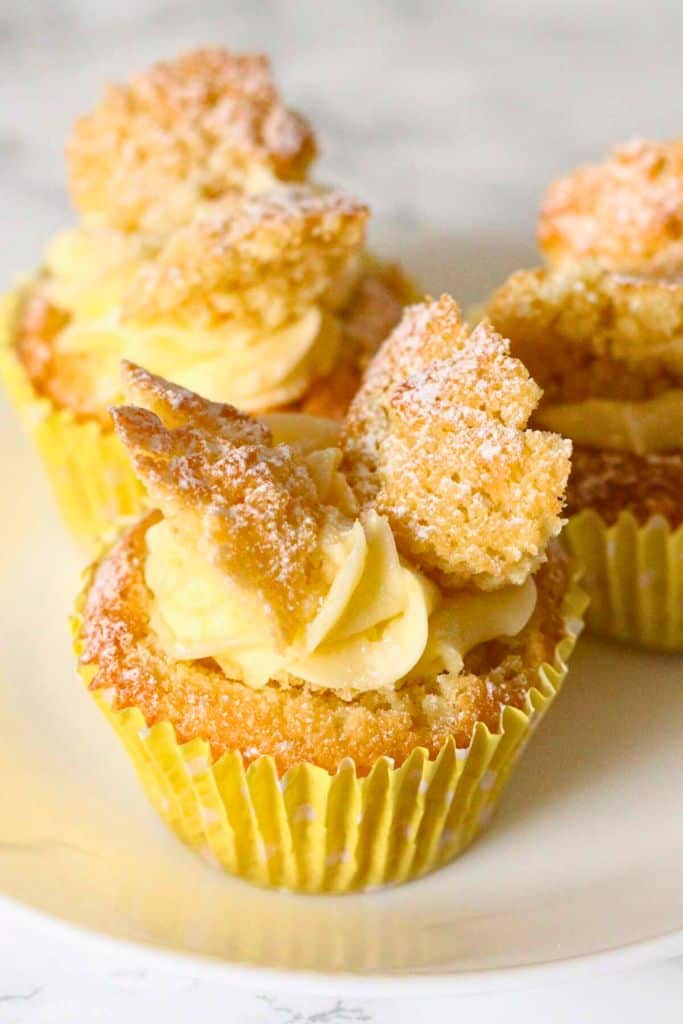lemon butterfly cake with buttercream icing.