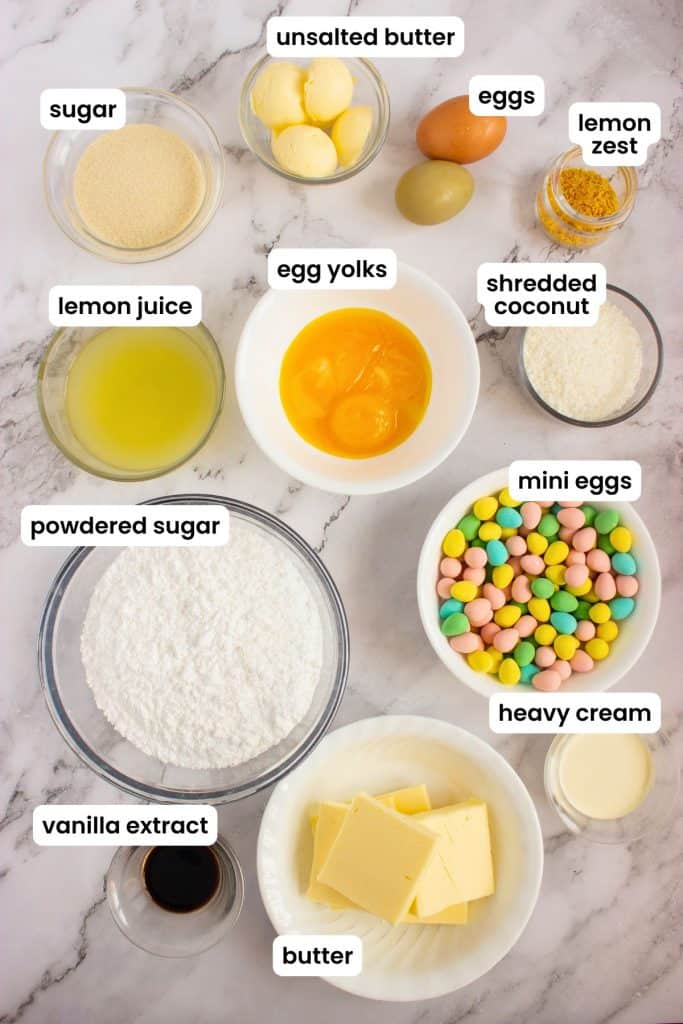 lemon curd cupcakes ingredients labelled.