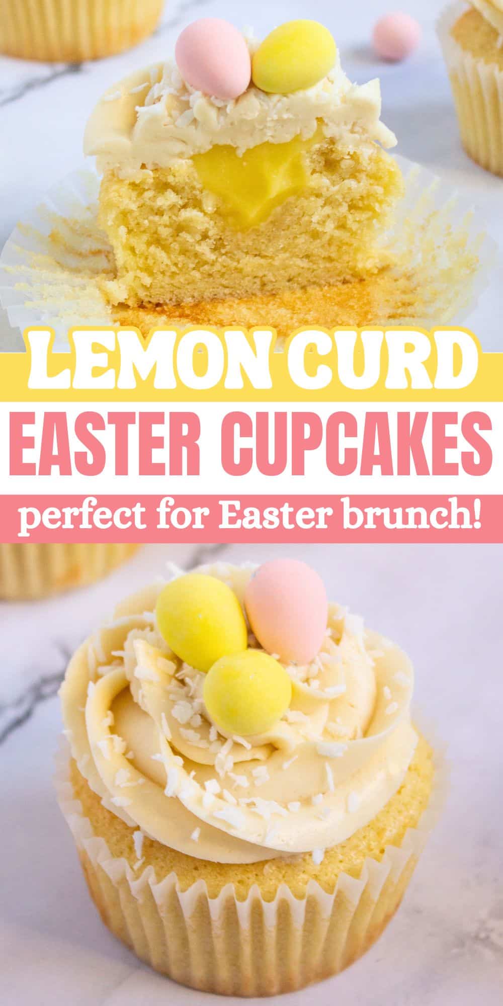 collage of lemon easter cupcakes.