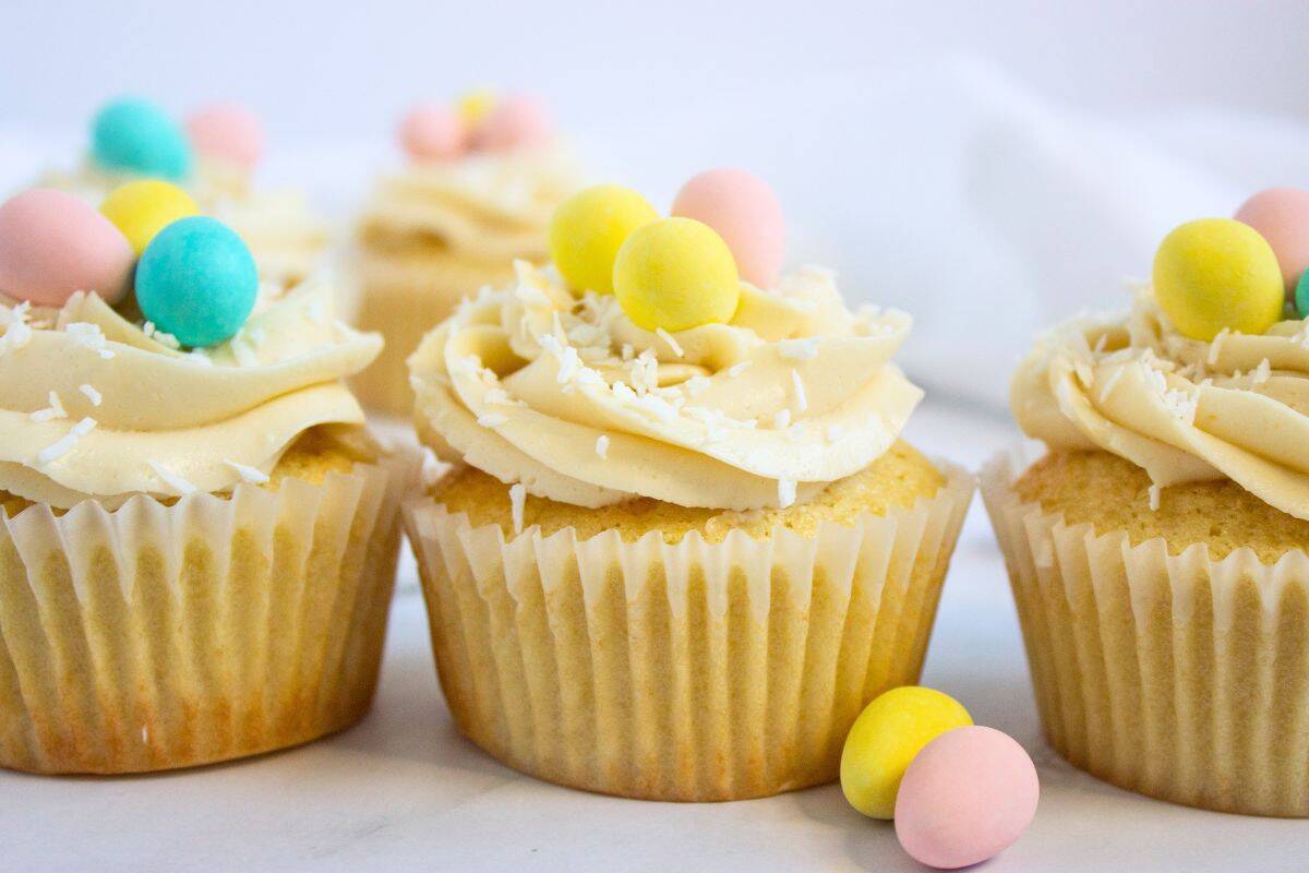lemon cupcakes with cadbury mini eggs.