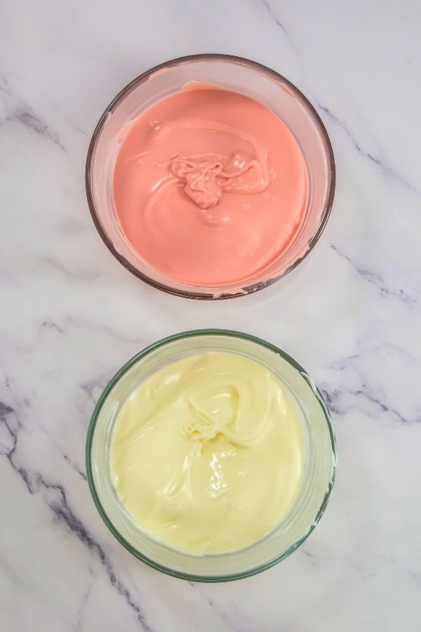 pink and white candy melts melted.