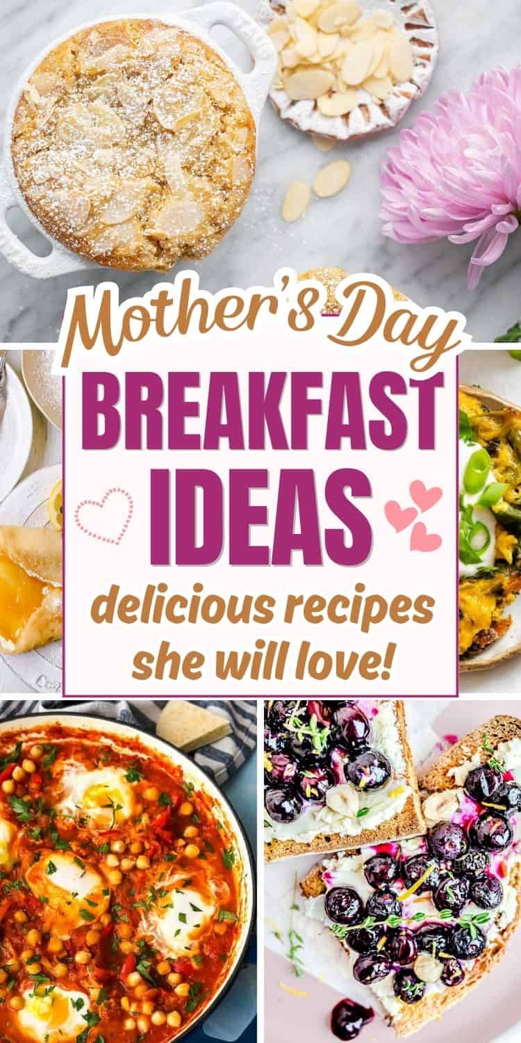collage of special breakfast ideas for mother's day.