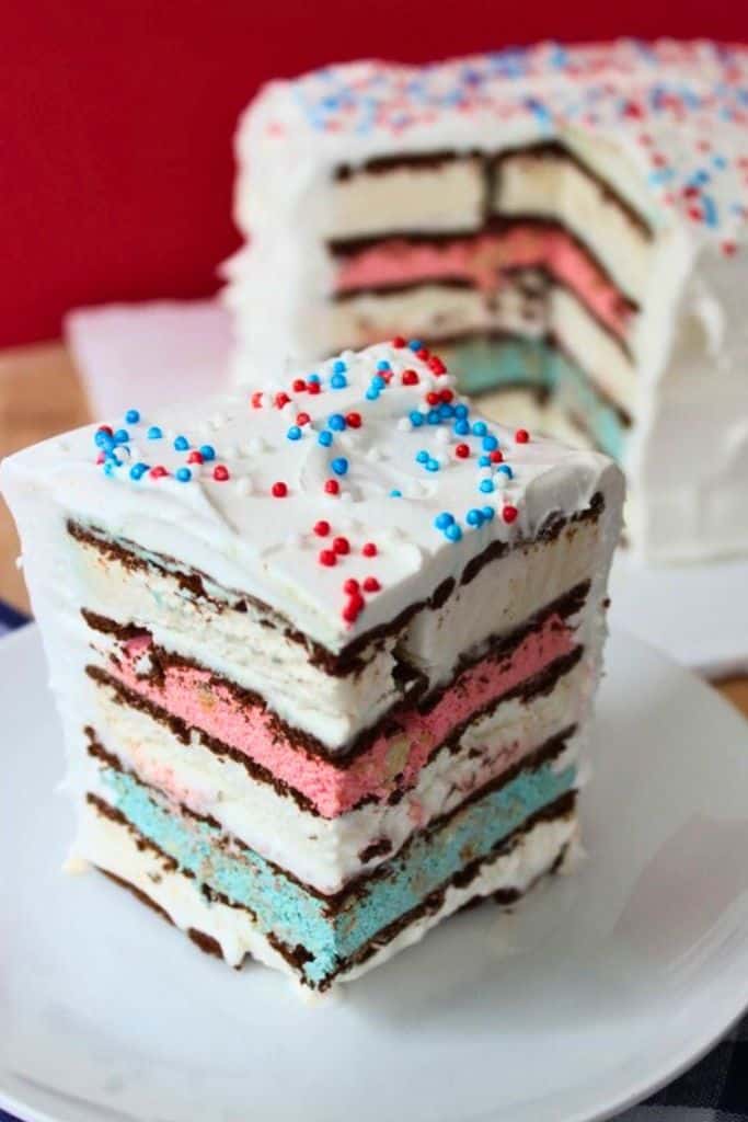 red white and blue ice cream cake.