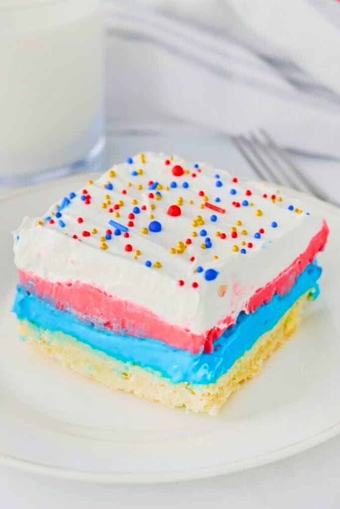 red white and blue lasagne lush dessert.
