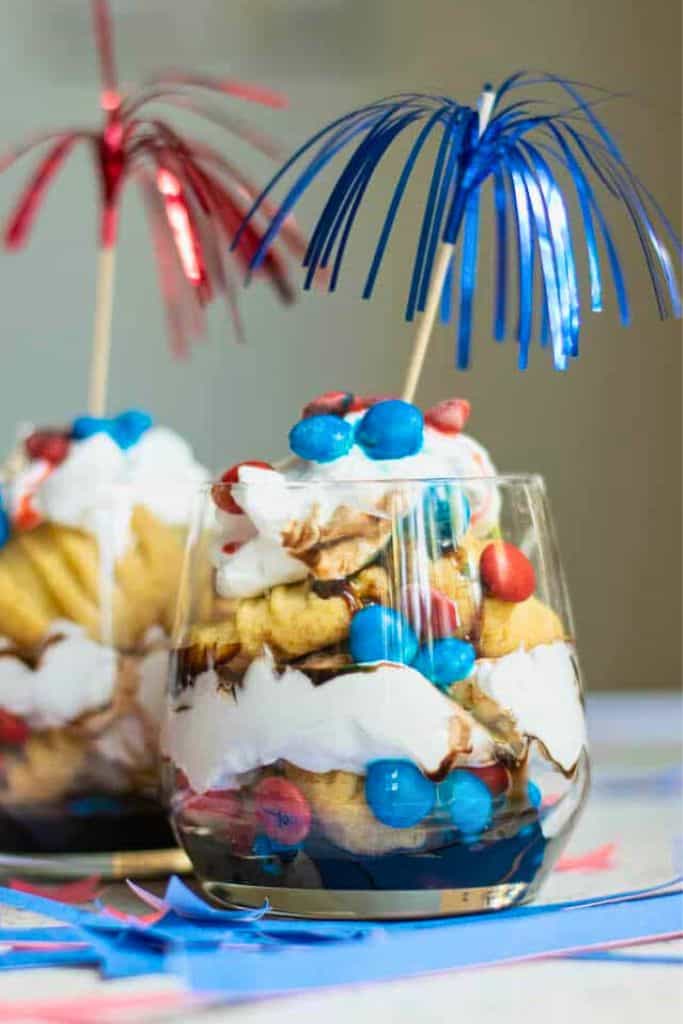 red white and blue trifle cups.