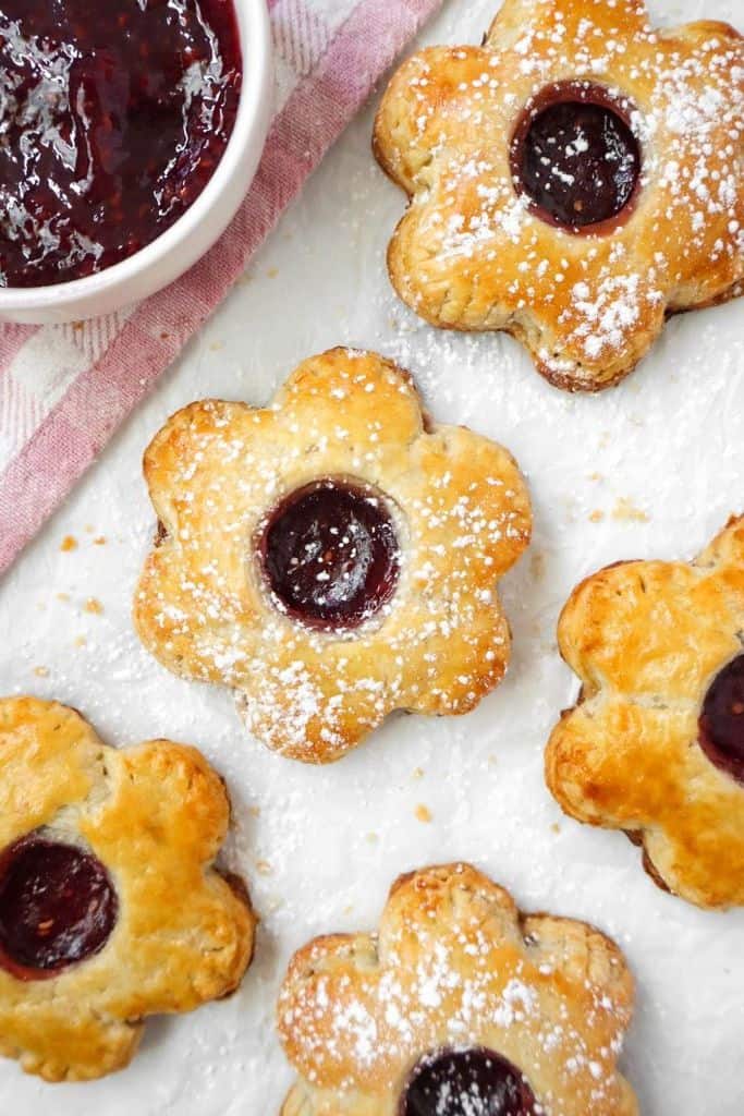 flower shaped hand pies with raspberry jam.