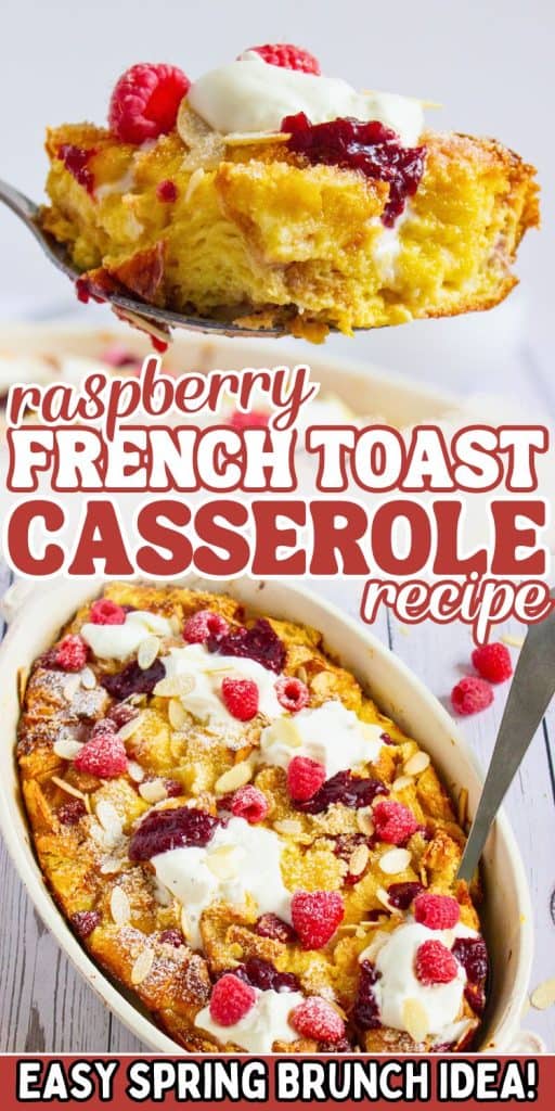 collage of berry french toast bake.