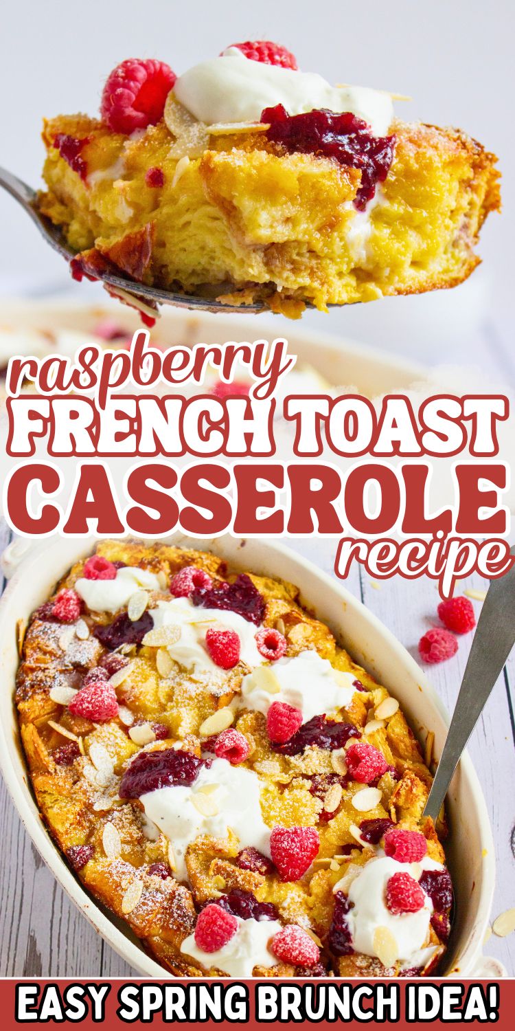 collage of berry french toast bake.