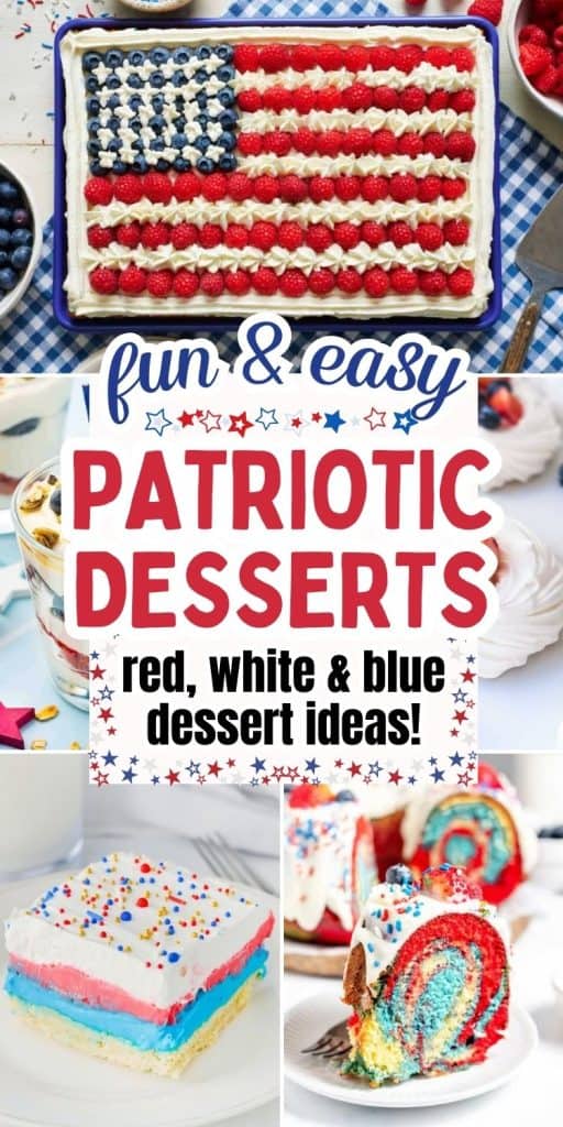 collage of red white and blue dessert ideas.