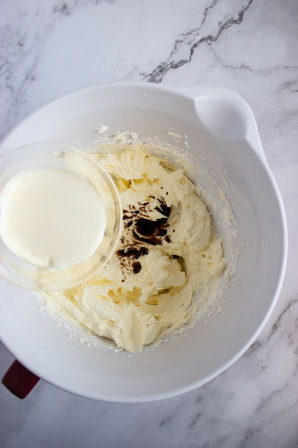 vanilla frosting ingredients in bowl.