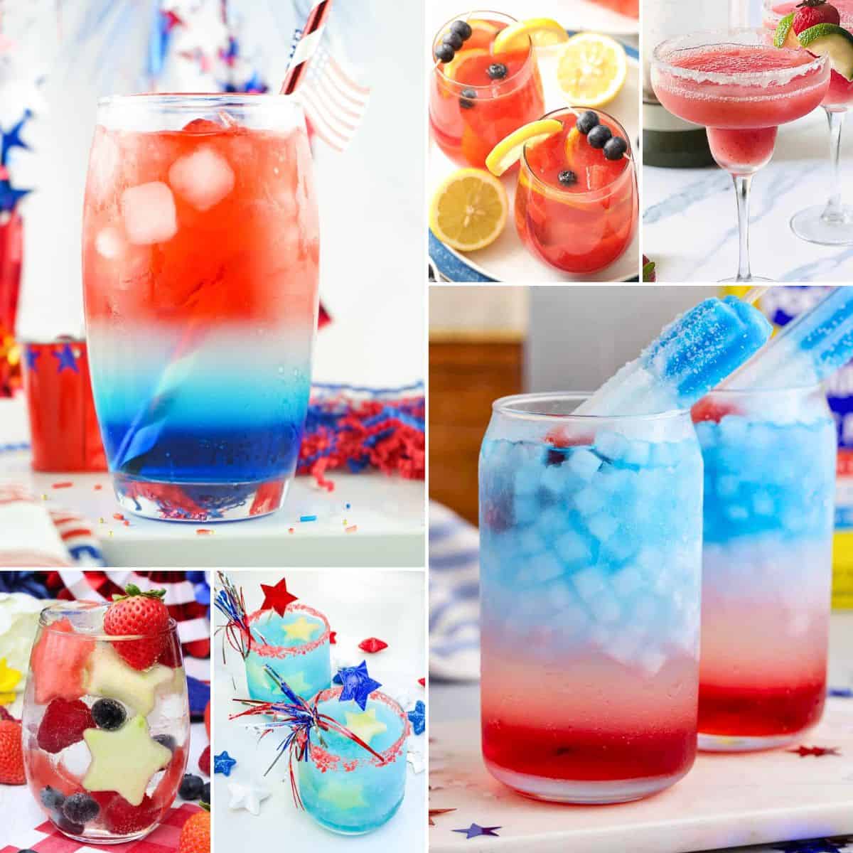 collage of patriotic drinks ideas.