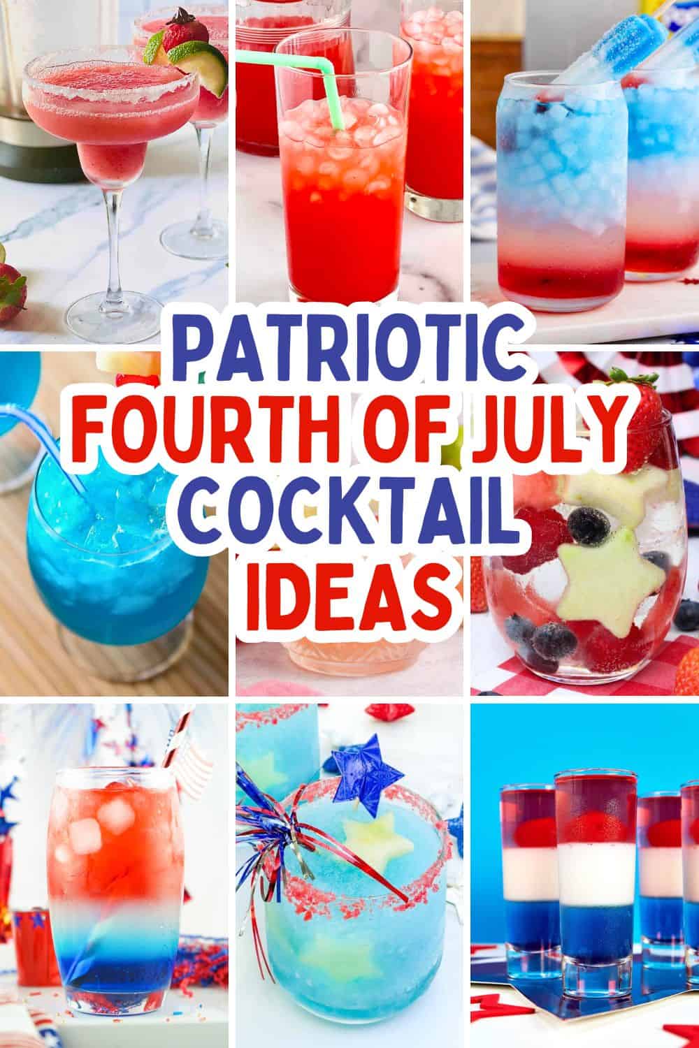 collage of red white and blue cocktails.