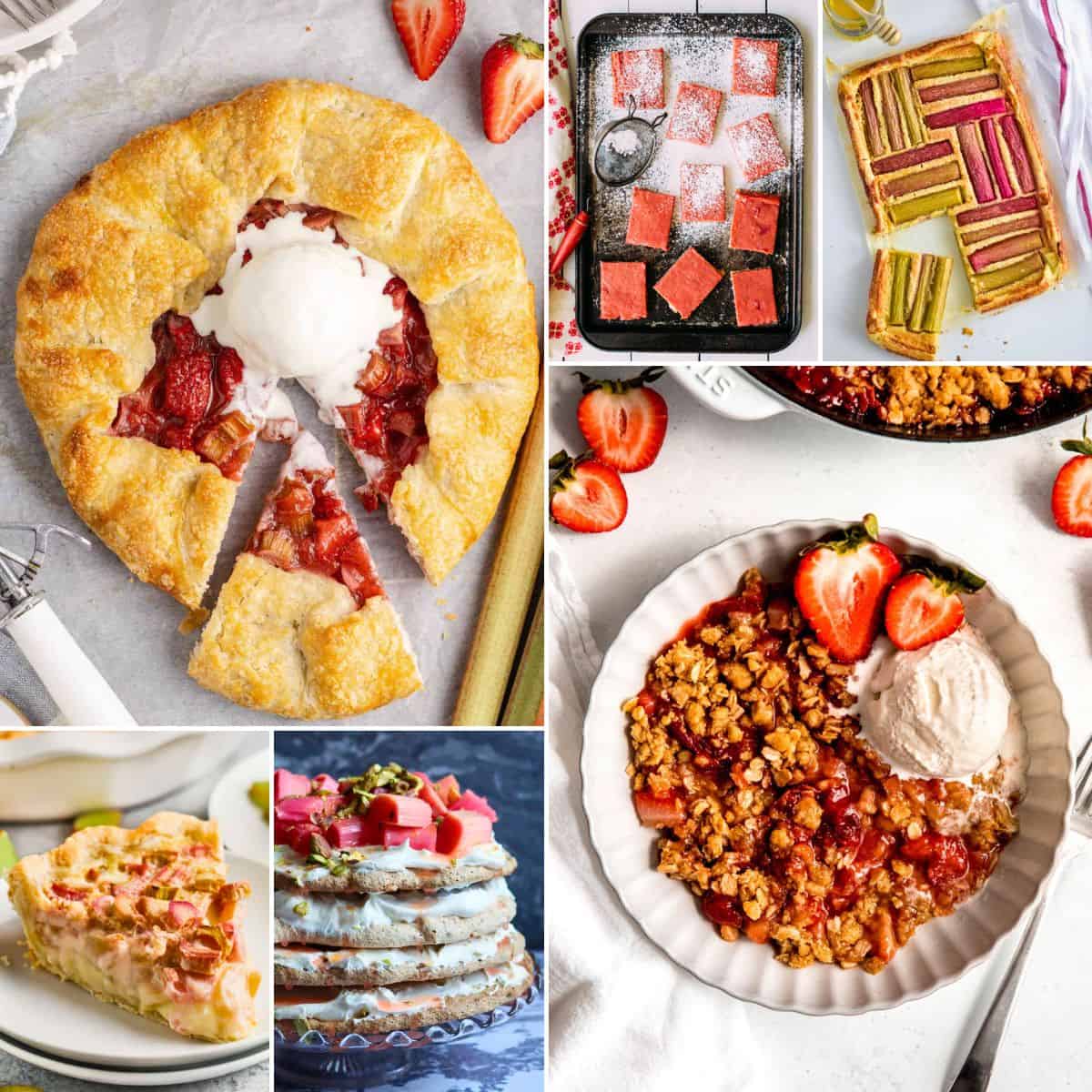 collage of rhubarb dessert ideas.