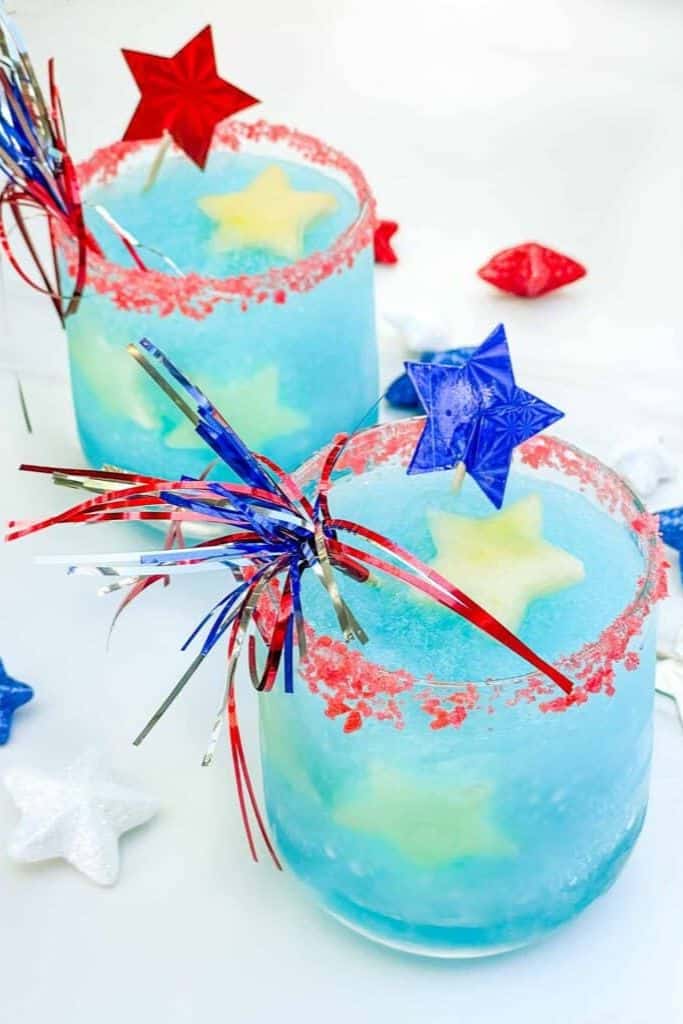 blue margarita with festive decorations.